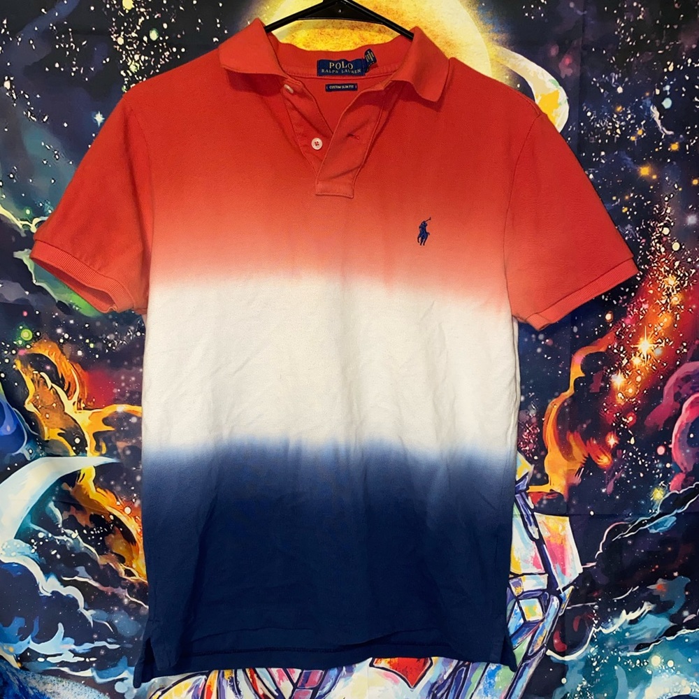 Men’s Small Polo Ralph Lauren Custom Slim Fit USA Gradient Red Tie-Dye